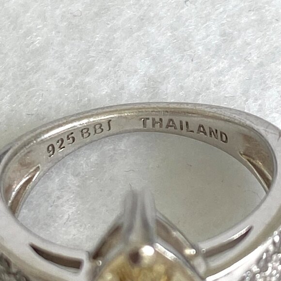 Sterling Silver 925 BBJ Marquise Faceted Yellow CZ & Clear Spinel Accent Ring - Picture 8 of 16